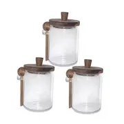 Set of Glass Jars Containers with Wooden Lids and Scoop Clear Canister Jars 3