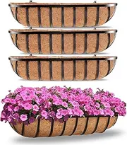 HFHOME 30" Wall Trough Planter with Coco Liner, Rectangular Wall Mounted Basket with Trough Liner, Fence Flower Baskets, Ideal for Planting flowers on the Balcony or Garden Railing (2 Pack)