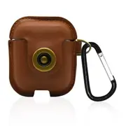 2Pcs Bluetooth Earphone Protector Scratch-Resistant Charging Box Earphone Pu Leather Case For Airpods(Khaki)