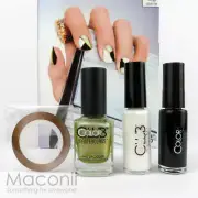 Color Club Geometry Nail Art Kit Set Holo Green White Black Striper Nail Polish