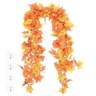 4-Pack Artificial Maple Vines Garland with 52 Leaves 6.5Feet [Yellow Orange}