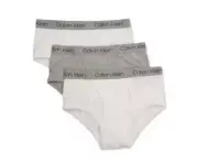 Calvin Klein Boys' Cotton Briefs 3pk, White & Htr Grey, XS (4-5).
