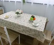 EHOMERY Table Cloth Rectangular 8 Seater Dining Cover Small Eiffel Tower Tree and House with Lace Party Set Childrens Oilcloth Tablecloths Cotton Linen Blue Beige Decoration 140X180Cm