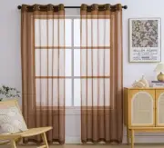 Tan Sheer Curtains 84 Inches Length with Rings Top,Lightweight Voile Textured