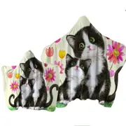 Cute Black and White Cats Mother and Daughter Towel with Hood