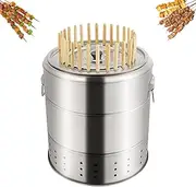 Portable Smokeless Barbecue Charcoal Barrel Grill, Stainless Steel Hanging BBQ Stove with 28 Skewers, 360° All Round Roasting, Oil Charcoal Separation, for Outdoor Cooking, Camping