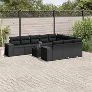 Patio Furniture Sets 11 Piece Garden Sofa Set with Cushions Black Poly Rattan