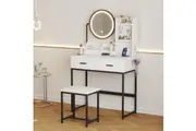 Advwin Dressing Table Set with LED Light Adjustable Mirror White & Black