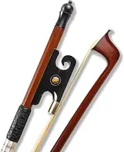 YoungMonic Professional 4/4 Brazilwood Violin Bow Black Horn Double-Eye Snail Tail Mongolian White Horsehair Bow for Professional Players (01)
