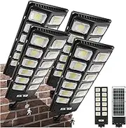 Solar Lights Outdoor,Solar Street Light Motion Sensor,100000LM IP65 Waterproof Security Flood Lights Super Bright Dusk to Dawn Lamp Use for Garden Yard Parking Garages Patio (4 Pack)