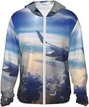 [LHBWCVN] UPF 50+ Light Jacket Full Zip Sun Protection Hoodie for Women Men Long Sleeve Beautiful Sky Airplane Sun Shirts