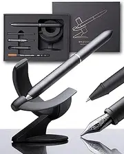 novium Hoverpen Future Edition - Fountain Pen & Rollerball Pen All-In Gift Box, Fine Nib, Futuristic Aesthetic, Metal Made Luxury Pen, Free Spinning Executive Pen, Birthday Gifts (Deep Black)
