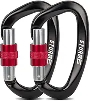 STURME UIAA Certified Climbing Carabiner Clips, 2 Pack 25KN(5623lbs) Screwgate Locking Carabiner Heavy Duty Caribeener Clips, Large Carabiner D Ring for Rock Climbing & Mountaineering