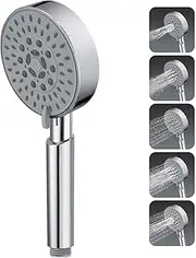 [ACA International] 5-Mode Spray Handheld Shower Head Round Electroplating Hand Held Shower Rain Massage Spary Shower for Bathroom WELS Approved (Chrome)