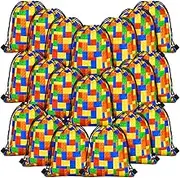 Building Blocks Goodie Candy Treat Bags Building Blocks Drawstring Gift Bags Kids Birthday Party Favor Bags for Building Block Party Supplies Decorations (20 Packs)