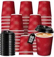 Vivva Disposable Coffee Cups with Lids (50Pack) - to Go Paper Coffee Cups for Hot & Cold Beverages, Coffee, Tea, Hot Chocolate, Water, Juice - Eco Friendly Cups (Red-8oz)