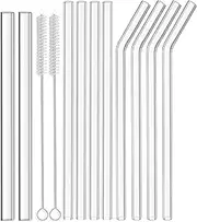 [Haundry] 12-Pack Glass Straws Reusable Drinking Straw Including 4 Straight and 4 Bent Straws & 2 Extra Wide Smoothie Straw with 2 Cleaning Brushes