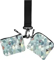 [GuoChe] Dual Wristlet Wallets for Women Fashion abstract Grey Blue Mini Fashion Zipper Purse Wallet with Wristle Strap for Men Women 2 Pcs, Fashion abstract grey blue, 4.13" x 3.51" & 4.13" x 4.13", Retro