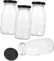 RORPOIR 200ml Glass Milk Bottles Set Lids Milk Containers for Refrigerator Jugs Safe Odorless