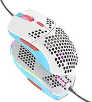 Hoopond Wired Gaming Mouse, Lightweight 69G Mouse with Honeycomb Shell and 6400 DPI Programmable USB Gaming Mice with 6 Buttons for PC Gamers and Xbox and PS4 Users - Green and White Mix