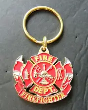 FIRE DEPT FIREFIGHTER ENAMEL KEY RING KEY CHAIN 1.5 INCHES