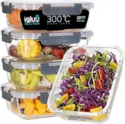 Igluu Meal Prep - Glass Containers with Leak-Proof Snap Lock Lids - Airtight Portion Control Food Storage. BPA-Free, Microwavable, Oven & Dishwasher-Safe 1050ml (3 pack)