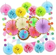 Amosfun 1 Set Pastel Party Decoration Flower Paper Pom Poms Fans for Vibrant Classroom Event Decor Sturdy Reusable Macaron Color Decorations for Birthdays Celebrations
