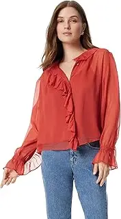 [Sam Edelman Sportswear] Women's Jasleen Ruffled Long Sleeve Button Front Top Standard