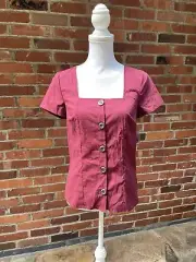New NWT Modcloth Short Sleeved Button Front Blouse Top Shirt Red Tie Back Small