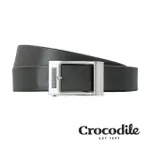 【CROCODILE】CROCODILE 鱷魚皮件 35MM寬版 真皮自動扣皮帶 0101-25006-01-黑色(義大利進口牛皮)