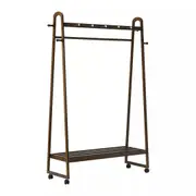 Clothes Rack Garment Coat Stand Hanging Rail Bamboo Portable Wheels
