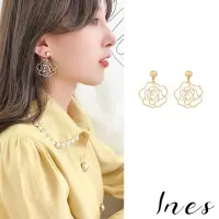 在飛比找momo購物網優惠-【INES】韓國設計925銀針縷空氣質玫瑰花造型耳環(925