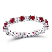 14kt White Gold Round Ruby Diamond Eternity Stackable Band Ring Cttw