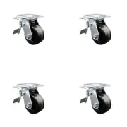 4 Inch Phenolic Caster Set with Ball Bearings and Total Lock Brakes SCC