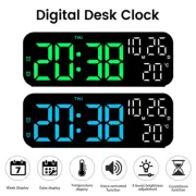 Digital LED Display Alarm Clock Dual Alarm Snooze Temperature Date Voice Control