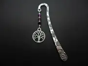 A TIBETAN SILVER PURPLE CRYSTAL BEAD & TREE OF LIFE CHARM BOOKMARK. NEW.