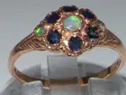 Luxury 9ct Rose Gold Ladies Fiery Opal & Sapphire Vintage Style Cluster Ring