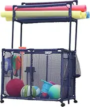Essentially Yours Pool Noodles Holder, Toys, Floats, Balls and Floats Equipment Mesh Rolling Double Decker Multi Use Storage Organizer Bin, XXL, (35.3" W x 23" L x 59.4" H), Blue Style 561935