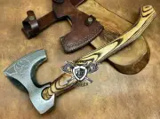 Handmade Carbon Steel Viking Axe With Leather Sheath For Hunting & Camping