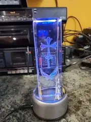 Cross Bible Pray 3D Etched Hologram Crystal Glass w/ Lighted RGB Rotating Stand