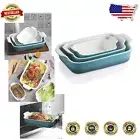 Ceramic Gradient Blue Baking Pans Set - Stackable Casserole Dishes for Ovens