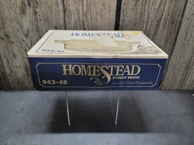Vintage Pyrex Blue Homestead 043 Casserole Dish Oval 1.5 Quart NEW SEALED BOX