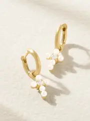 [Irene Neuwirth] Irene Neuwirth - Immaculate 18-karat Gold, Pearl And Diamond Hoop Earrings - One size One size Gold