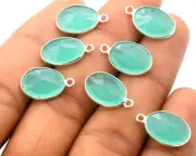 10 Pcs 17X10mm Chalcedony Connector Pendent 1 Loop Bezel Silver Plated