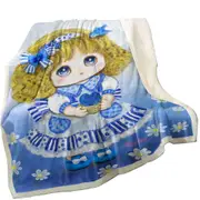 Kids Drawings Blue Girl and Daisy Flowers Throw Blanket