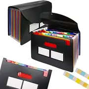 Expanding File Folder 2 Pcs 24 Pockets Accordian File Organizer Expandable File Folder Organizer Portable Plastic Rainbow File Box Document Organizer for Documents Paper Office Student