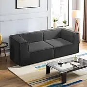 [KOBY HOME] 76" Loveseat Modular Sectional Sofa 2-Piece Thick Foam Convertible Cube Couch 2 Two Seat 59 inch Set, No Assembly Space-Saving for Living Room Fabric Chenille Dark Gery (2xCorner)