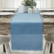New Beach House Cottage BLUE BURLAP Table Runner 72" Long