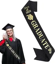 [Generic] Senior 2025 Sash,Graduation Gold Glitter Letter Stole Shoulder Strap - Graduation Photo Booth Props, Etiquette Belt Decorations for Women, Men