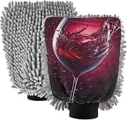 XYMZR Red Wine Glass Absorbent Microfiber Car Wash Mitt, Funny Cute Anime Scratch Free for Cars Cleaning, Home Cleaning Mitts, 2 Pack, 10.24” L x 7.09” W